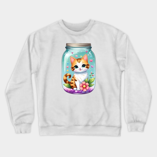 Cute Cat With Beautiful Flowers In Mason Jar Crewneck Sweatshirt by HappyDigitalPOD